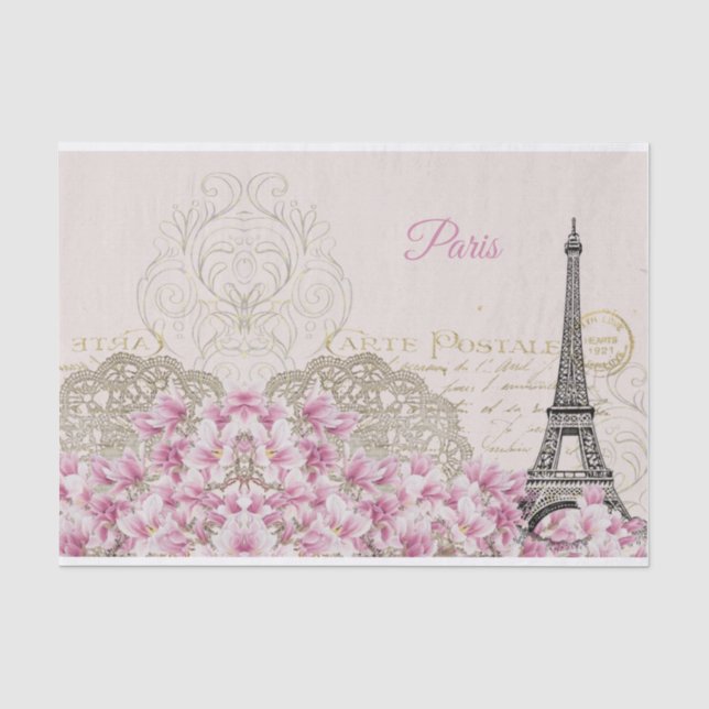 Eiffelturm, Paris Pink Magnolia - Tissue Paper Seidenpapier (Vorderseite)