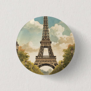Eiffelturm Paris Reise Vintage-Stil Retro-Kunst Button
