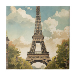 Eiffelturm Paris Reise Vintage-Stil Retro-Kunst Fliese