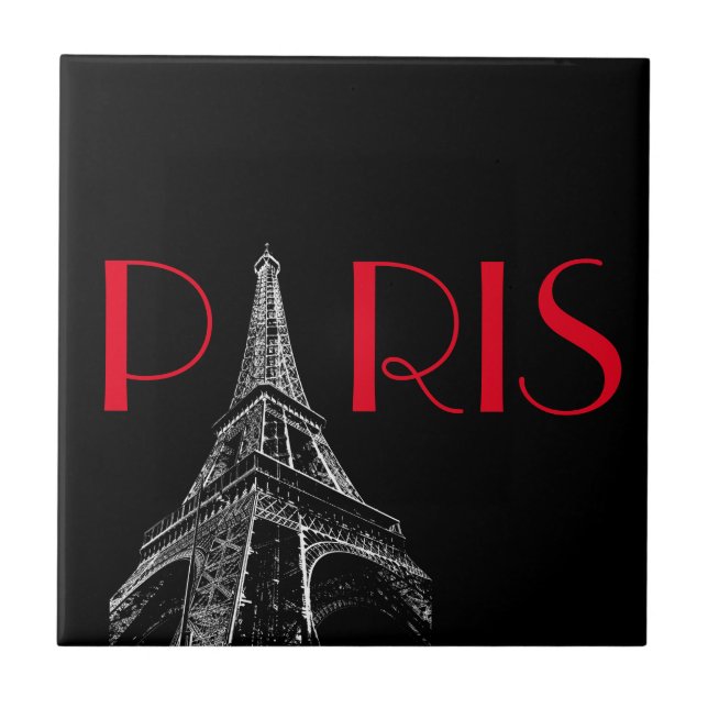 Eiffelturm Paris Reisen Schwarz-weißer Roter Pop K Fliese (Vorderseite)