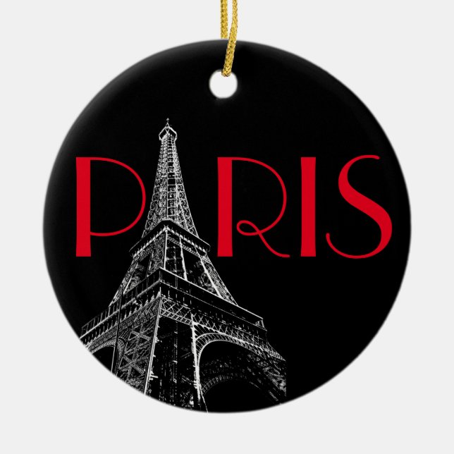 Eiffelturm Paris Reisen Schwarz-weißer Roter Pop K Keramik Ornament (Vorne)