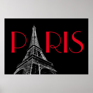 Eiffelturm Paris Reisen Schwarz-weißer Roter Pop K Poster