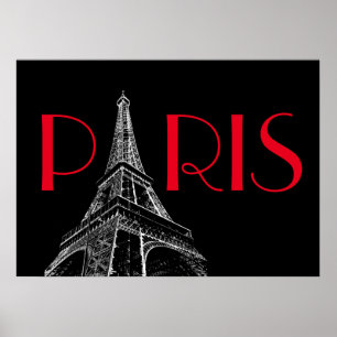 Eiffelturm Paris Reisen Schwarz-weißer Roter Pop K Poster