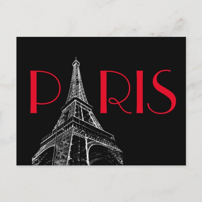 Eiffelturm Paris Reisen Schwarz-weißer Roter Pop K Postkarte (Vorderseite)