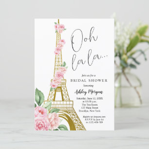 Eiffelturm Paris Rosa Blume Brautparty Einladung