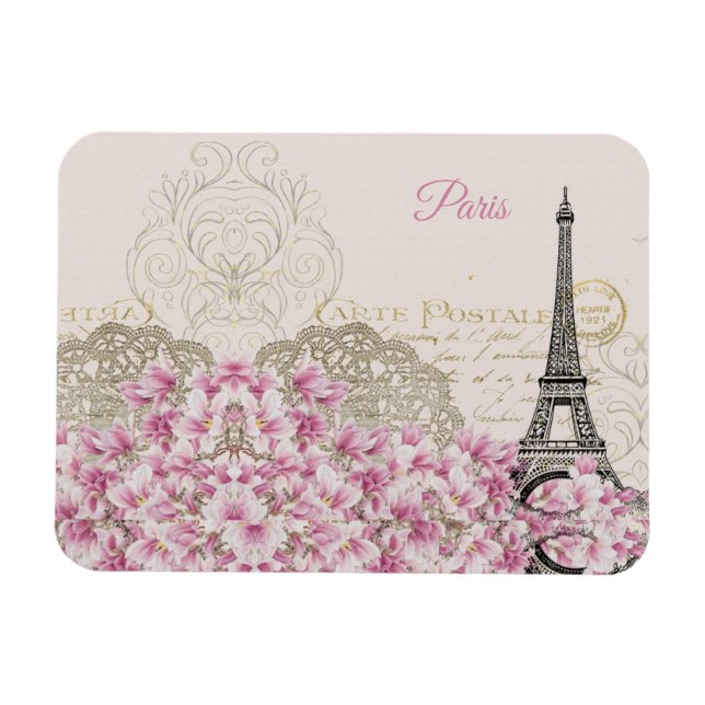 Eiffelturm, Paris Rosa Magnolia Magnet (Horizontal)