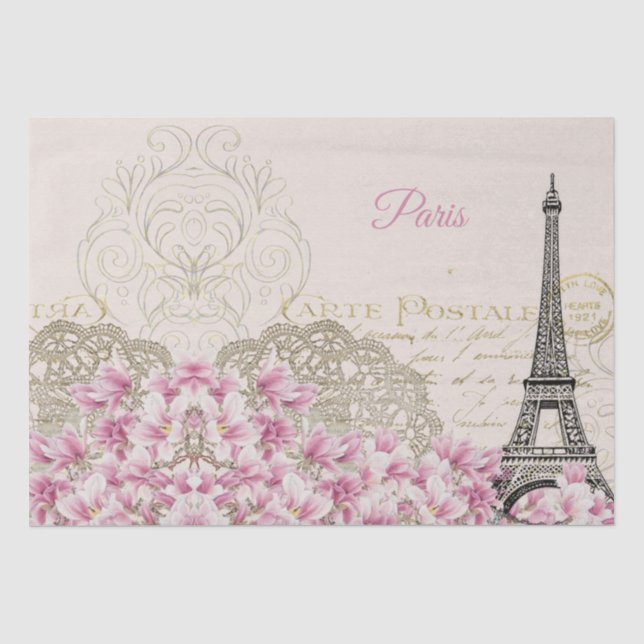 Eiffelturm, Paris Rosa Magnolia Seidenpapier (Vorderseite)
