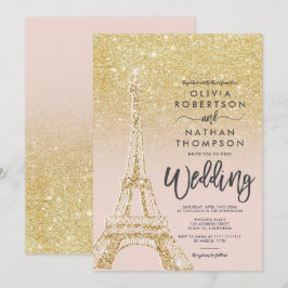 Eiffelturm Paris schicker Glitzer Rosa Hochzeit Einladung