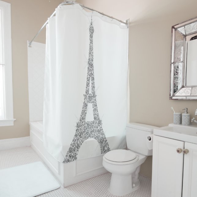 Eiffelturm Paris Silver White Swarovski Kristallle Duschvorhang (Beispiel)