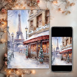 Eiffelturm, Paris Street Wasserfarbenfrohe Weihnac Feiertagskarte<br><div class="desc">Mit unserer "Eiffelturm, Paris Street Watercolor Weihnachtskarte" bringen Sie Ihre Lieben in die bezaubernden Straßen von Paris. Diese wunderschön gestaltete Karte besticht durch eine Aquarellszene, die während der Festsaison die Romantik und den Charme der Stadt des Lichts einfängt. Der berühmte Eiffelturm schmückt die Skyline, umgeben von einer malerischen Pariser Straße...</div>