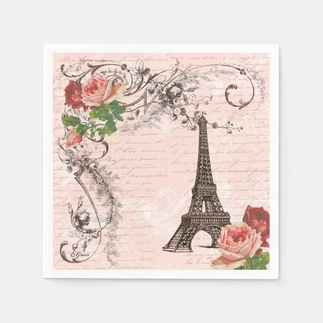 Eiffelturm Paris und Rose Party Napkins Serviette (Vorderseite)