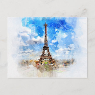 Eiffelturm, Paris Vintage Aquarellkarte Postkarte