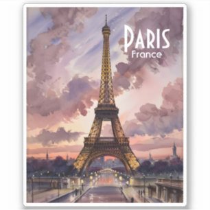 Eiffelturm Paris Wasserfarben bei Dämmerung mit in Aufkleber