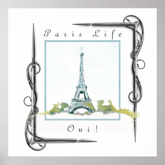 Eiffelturm Paris Wasserfarben Viktorianische Grenz Poster (Vorne)