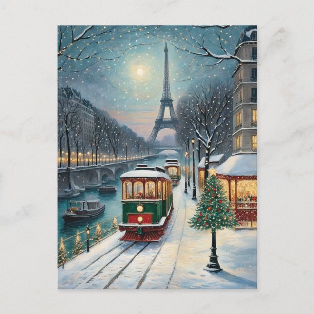 Eiffelturm Paris Winterschneeszene Postkarte (Vorderseite)