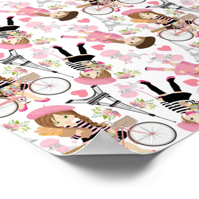 Eiffelturm Pariser Girl Paris Blume Rosa Herz Poster (Ecke)