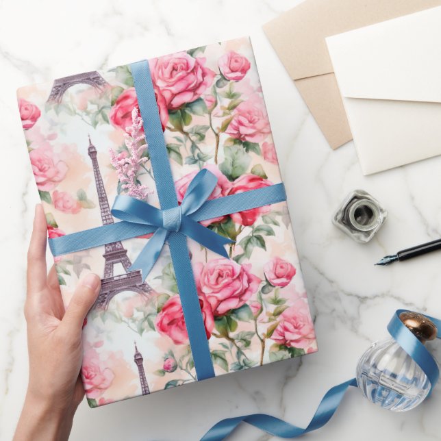 Eiffelturm Pattern, französische Rose im Pariser S Geschenkpapier (Schenken)