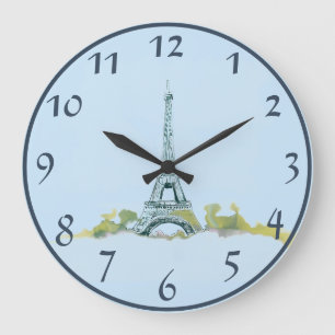 Eiffelturm Pen und Tintenzeichnung auf blau Große Wanduhr