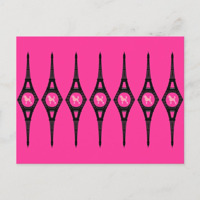 Eiffelturm Pink Poodle Postkarte (Vorderseite)