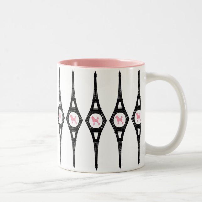 Eiffelturm Pink Poodle Zweifarbige Tasse (Rechts)
