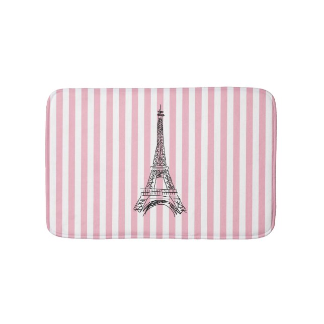 Eiffelturm Pink und White Strip Bath Mat Badematte (Vorderseite)