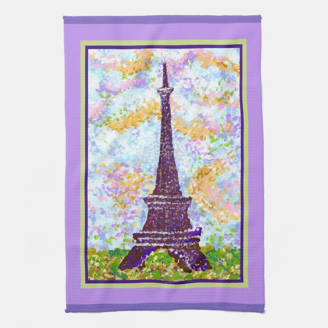 Eiffelturm Pointillismus Frühjahrslandschaft Geschirrtuch (Vertikal)
