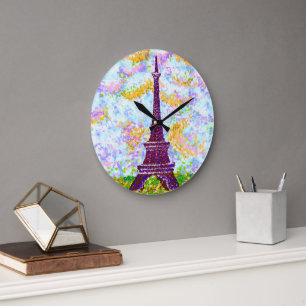 Eiffelturm Pointillismus Frühjahrslandschaft Große Wanduhr