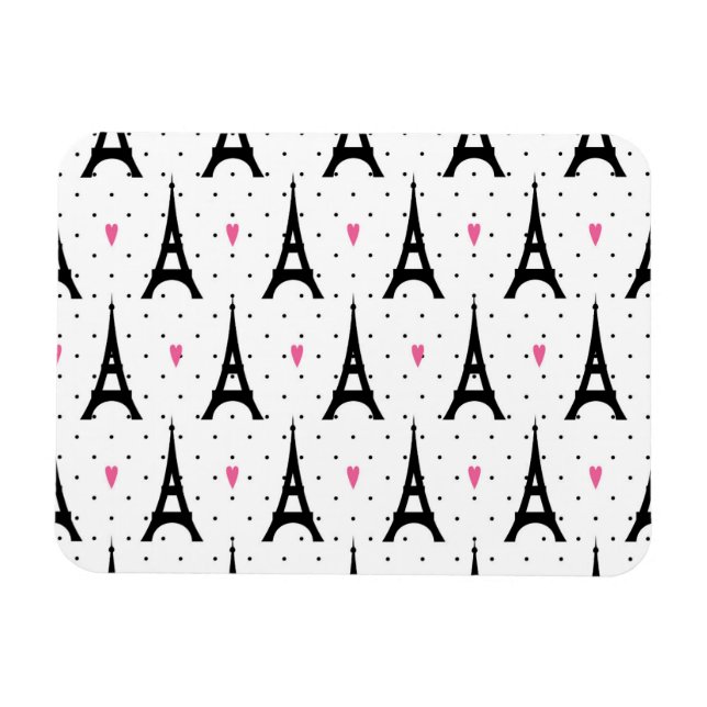 Eiffelturm Polka Dots & Hearts Muster Magnet (Horizontal)