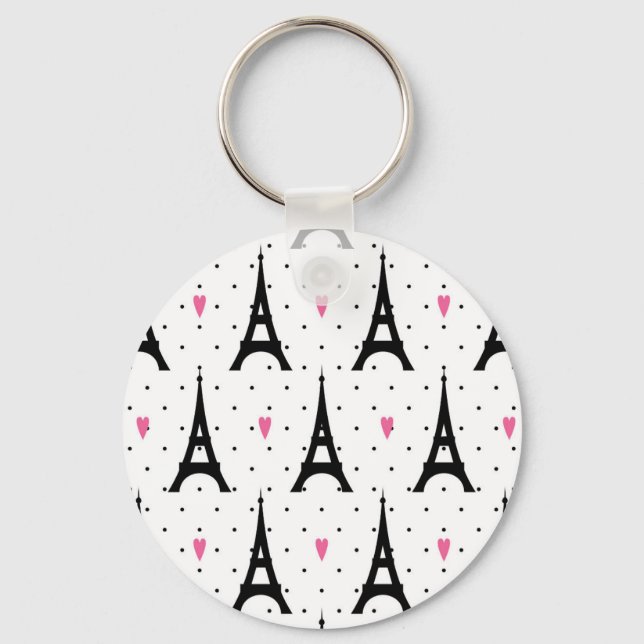 Eiffelturm Polka Dots & Hearts Muster Schlüsselanhänger (Vorderseite)