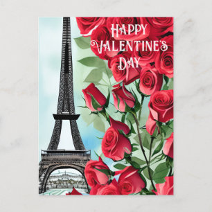 Eiffelturm Romantische Rote Rosen Valentinstag Postkarte