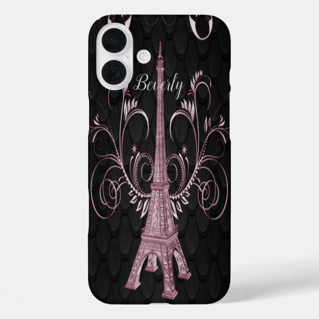 Eiffelturm Rosa Blumenkronen iPhone Case (Rückseite)