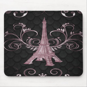 Eiffelturm Rosa Blumenwirbel Mousepad