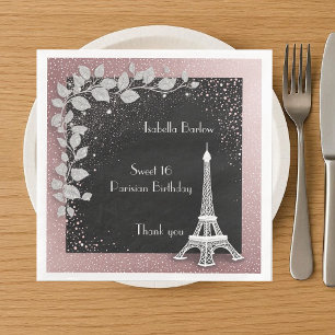 Eiffelturm Rosa Glitter Sweet 16 Geburtstag Serviette