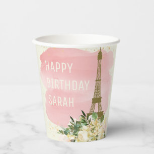 Eiffelturm Rosa Gold Glitter Alles Gute zum Geburt Pappbecher
