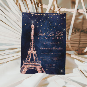 Eiffelturm Rose Gold Glitzer funkeln Quinceanera Einladung