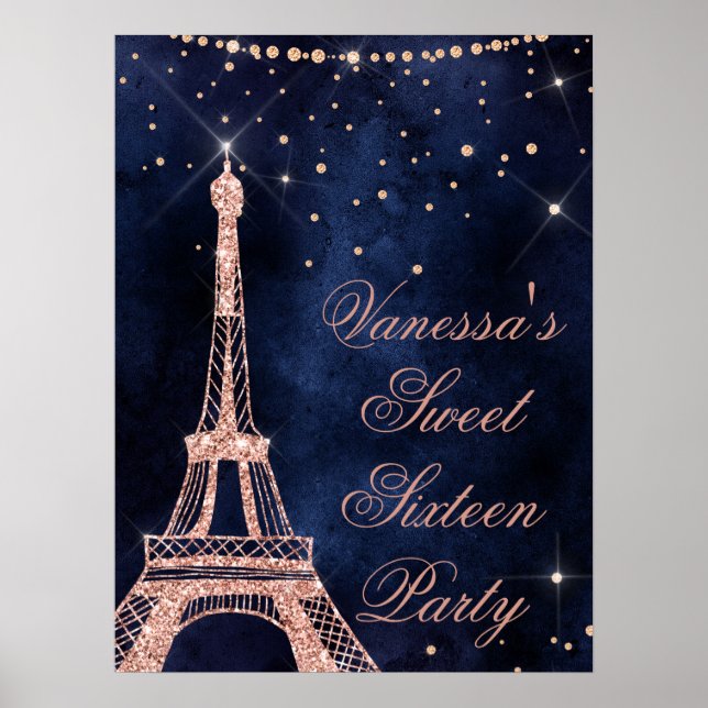 Eiffelturm-Rose Goldgold 16 Willkommenszeichen Poster (Vorne)