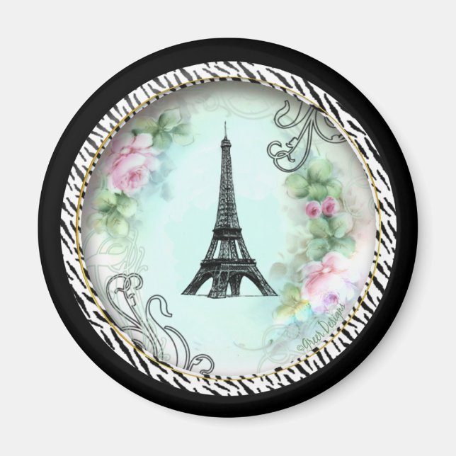 Eiffelturm Rosen und Zebra Print Magnet (Vorne)