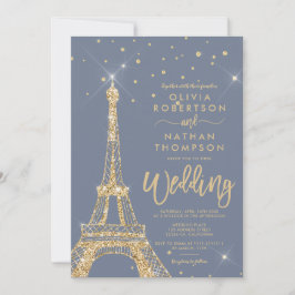 Eiffelturm schicke Goldmedaille Glitzer Hochzeit Einladung