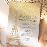 Eiffelturm schicker Glitzer Marmor Sweet 16 Einladung<br><div class="desc">Ein modernes,  schicker und glamouröses 16 . Geburtstag mit einem handgezeichneten gelben Glitzer,  französischer Paris-Thema Eiffelturm mit schicken goldenen Glitzer ombre Farbverlauf Glitzern auf einem weißen Marmorboden.</div>
