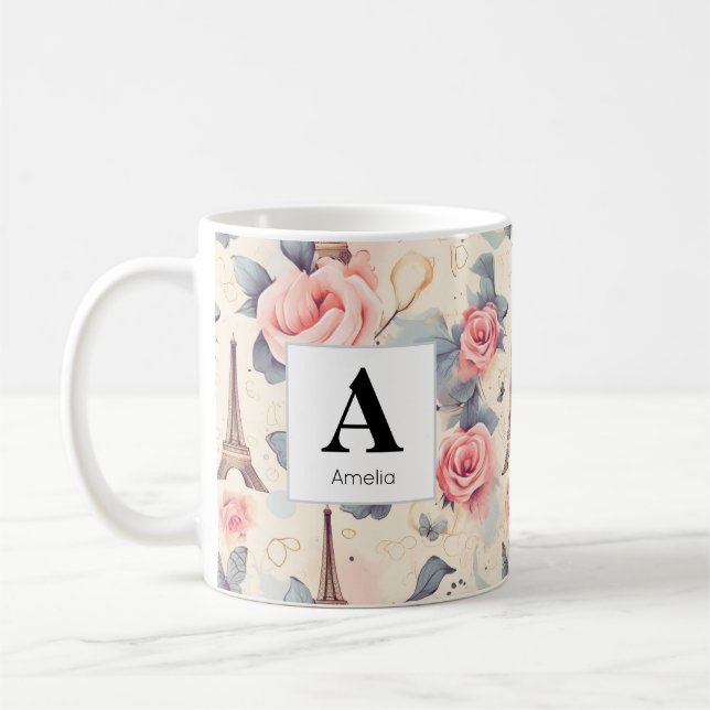 Eiffelturm Schmetterling und Rose Muster Kaffeetasse (Links)