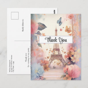 Eiffelturm Schmetterlinge und Blume Vielen Dank Postkarte