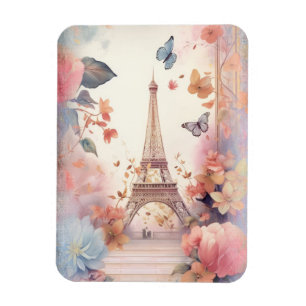Eiffelturm Schmetterlinge und Blumen Magnet
