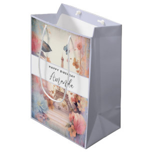 Eiffelturm Schmetterlinge und Blumen Mittlere Geschenktüte