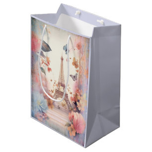 Eiffelturm Schmetterlinge und Blumen Mittlere Geschenktüte