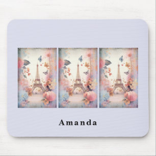 Eiffelturm Schmetterlinge und Blumen Mousepad