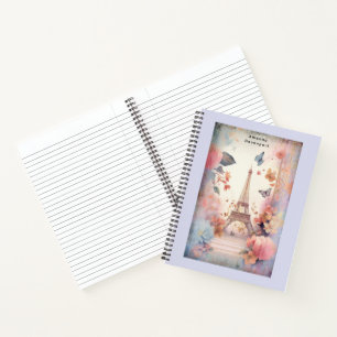Eiffelturm Schmetterlinge und Blumen Notizbuch