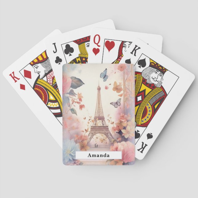 Eiffelturm-Schmetterlinge und Blumen Spielkarten (Rückseite)