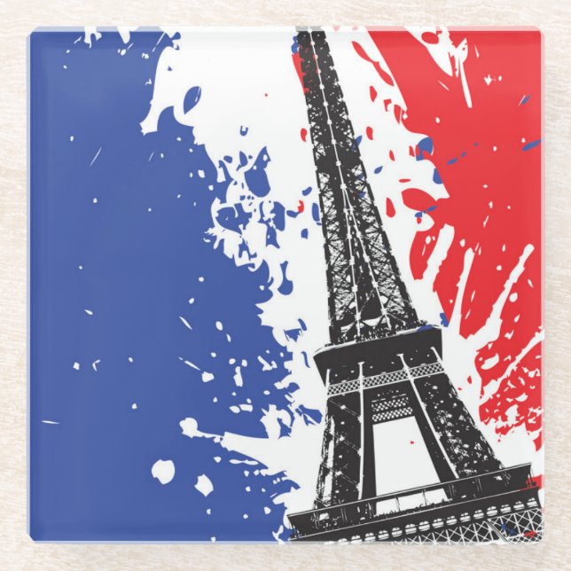 Eiffelturm | Schmutz-Flagge Paris, Frankreich | Glasuntersetzer (Vorderseite)