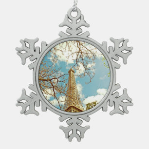 Eiffelturm Schneeflocken Zinn-Ornament