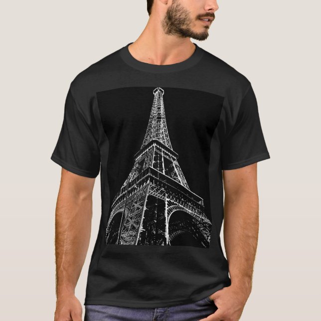 Eiffelturm Schwarz/Weiß Pop Retro T-Shirt (Vorderseite)